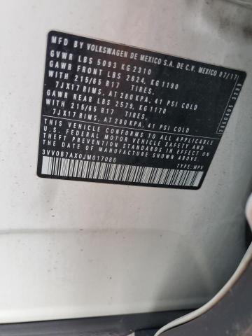 2018 VOLKSWAGEN TIGUAN S 3VV0B7AX0JM017086