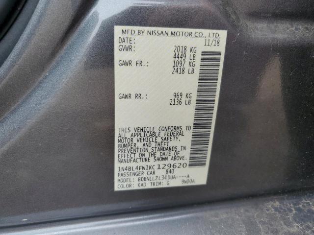 2019 NISSAN ALTIMA PLA 1N4BL4FW1KC129620