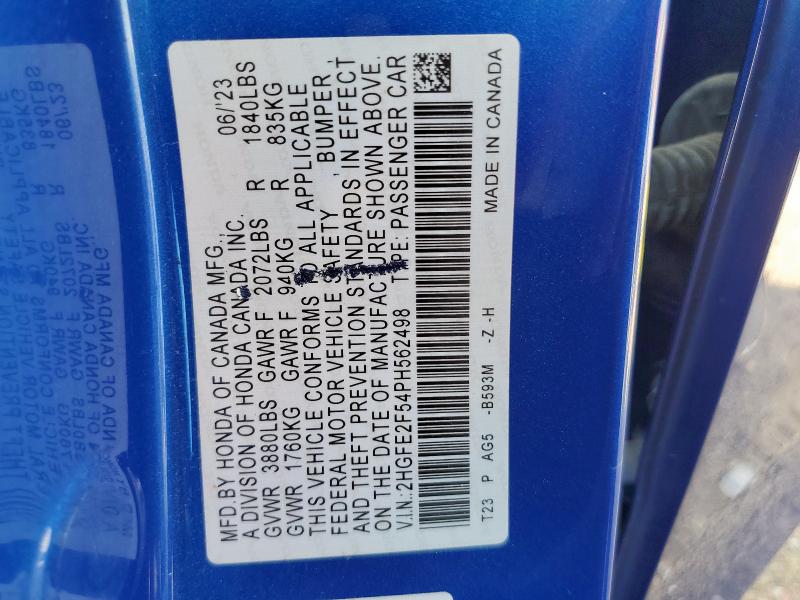 2023 HONDA CIVIC SPORT 2HGFE2F54PH562498
