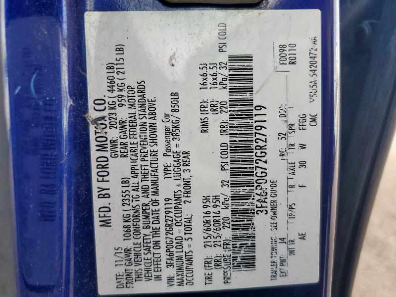 2016 FORD FUSION S 3FA6P0G72GR279119