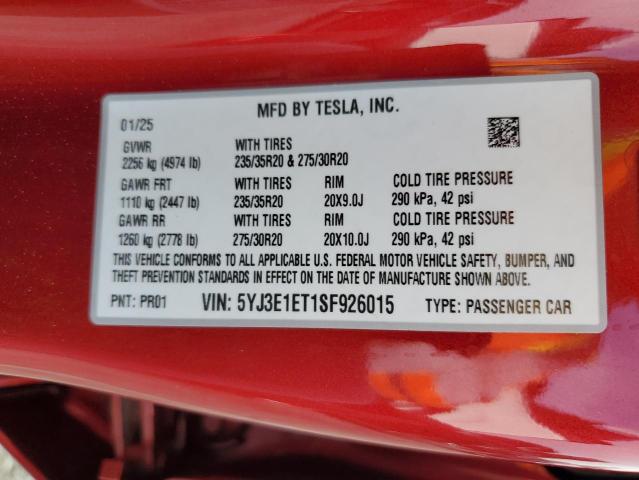 2025 TESLA MODEL 3 5YJ3E1ET1SF926015