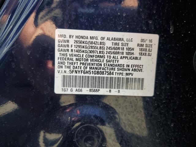 2016 HONDA PILOT EXL 5FNYF6H51GB087584