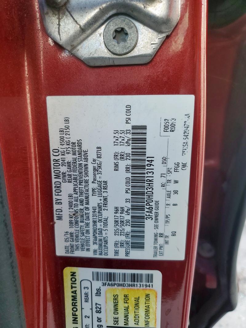 2017 FORD FUSION SE - 3FA6P0HD3HR131941