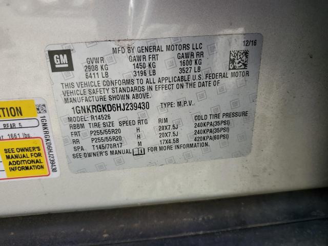 2017 CHEVROLET TRAVERSE L 1GNKRGKD6HJ239430