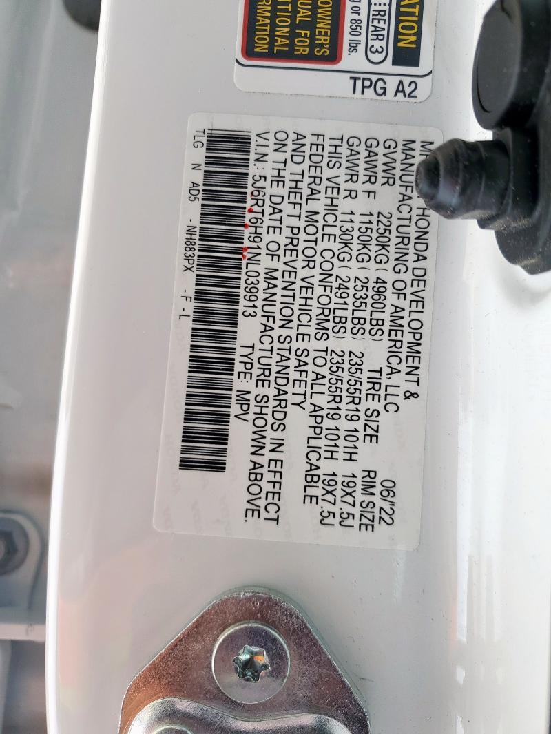 2022 HONDA CR-V TOURI 5J6RT6H91NL039913