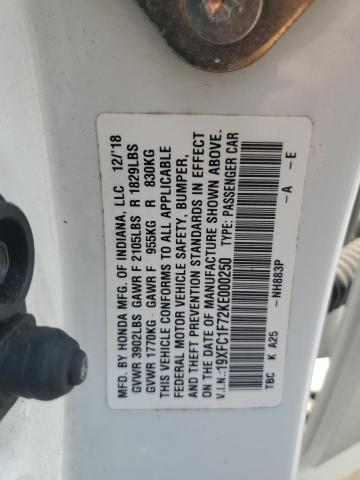 2019 HONDA CIVIC EXL 19XFC1F72KE000250
