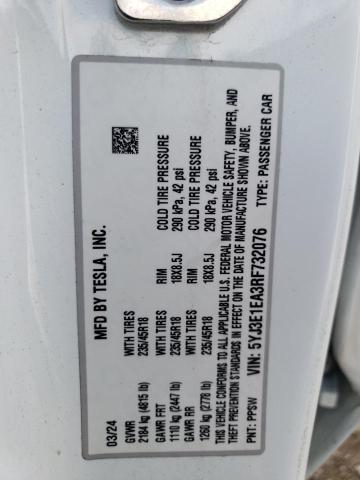 2024 TESLA MODEL 3 5YJ3E1EA3RF732076