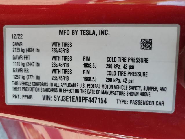 2023 TESLA MODEL 3 5YJ3E1EA0PF447154
