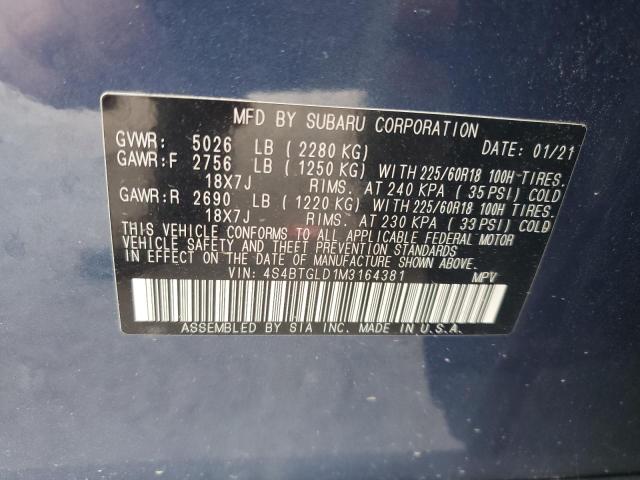 2021 SUBARU OUTBACK ON 4S4BTGLD1M3164381