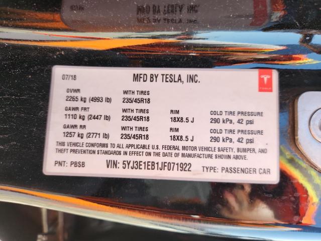 2018 TESLA MODEL 3 5YJ3E1EB1JF071922