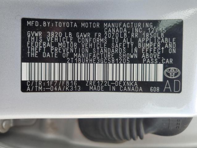 2016 TOYOTA COROLLA L 2T1BURHE3GC581205