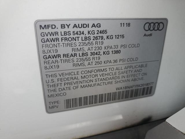 2019 AUDI Q5 PREMIUM WA1BNAFY5K2018377