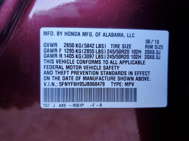 2018 HONDA PILOT TOUR - 5FNYF6H95JB068479