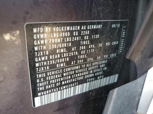 2016 VOLKSWAGEN TIGUAN S WVGBV7AX1GW528471