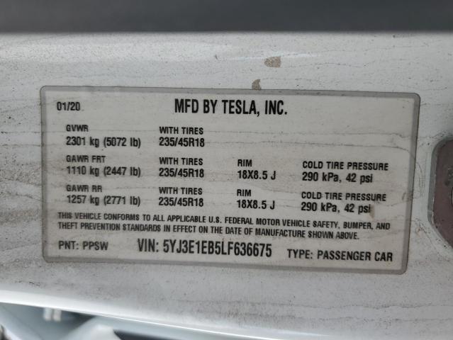 2020 TESLA MODEL 3 - 5YJ3E1EB5LF636675