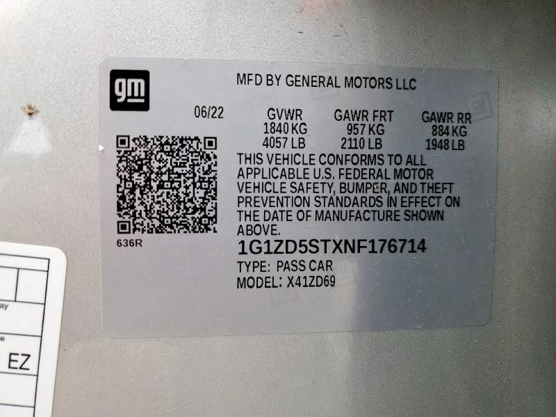 2022 CHEVROLET MALIBU LT - 1G1ZD5STXNF176714