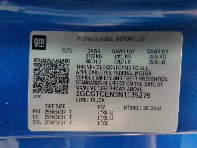 2022 CHEVROLET COLORADO 1GCGTCEN3N1135275