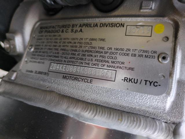 2019 APRILIA RSV4 RR ZD4KEU004KS001861