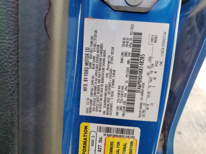 2019 FORD FUSION SE 3FA6P0HD4KR148285