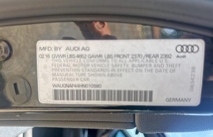 2017 AUDI A4 PREMIUM WAUGNAF44HN010980