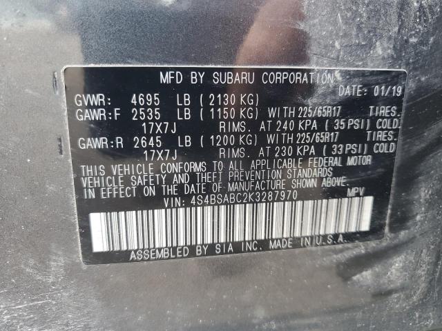 2019 SUBARU OUTBACK 2. 4S4BSABC2K3287970