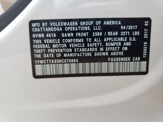 2017 VOLKSWAGEN PASSAT SEL 1VWCT7A33HC070654