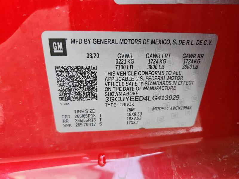 2020 CHEVROLET SILVERADO 3GCUYEED4LG413929