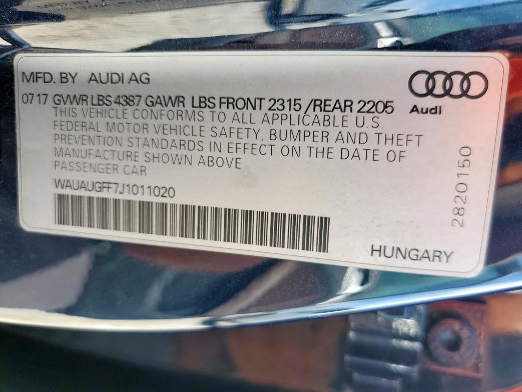 2018 AUDI A3 PREMIUM WAUAUGFF7J1011020