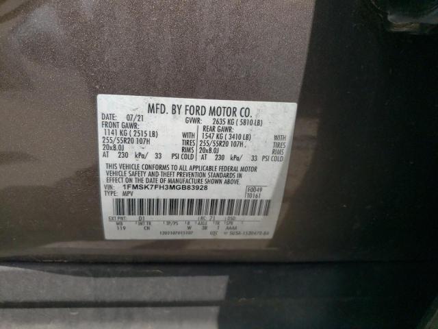 2021 FORD EXPLORER L 1FMSK7FH3MGB83928