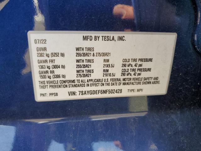 2022 TESLA MODEL Y 7SAYGDEF6NF502428