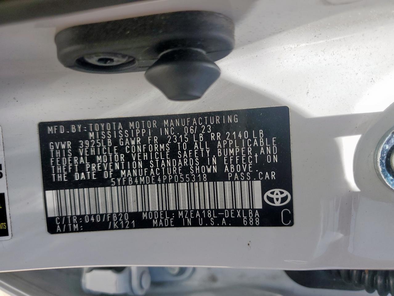 Lot #3311746750 2023 TOYOTA COROLLA LE