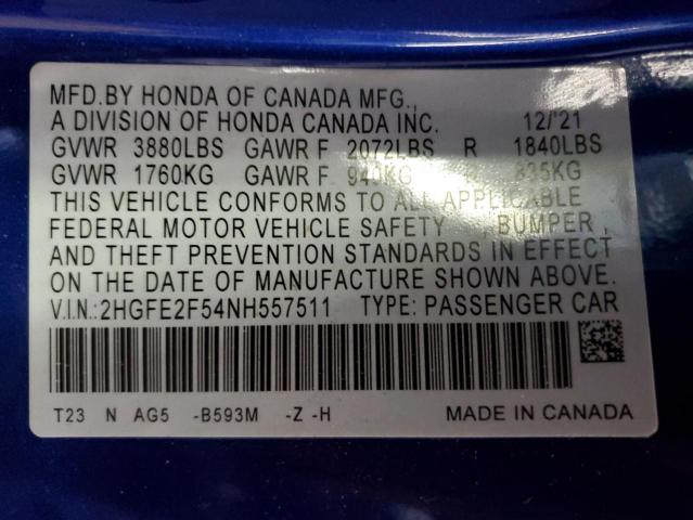 2022 HONDA CIVIC SPOR - 2HGFE2F54NH557511