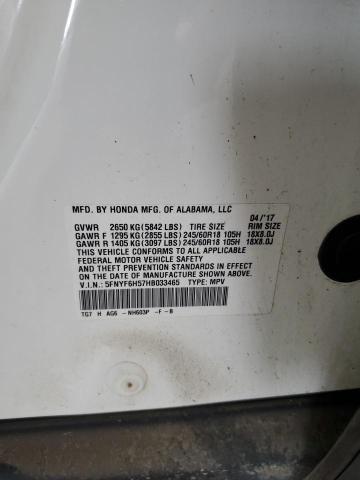 2017 HONDA PILOT EXL 5FNYF6H57HB033465