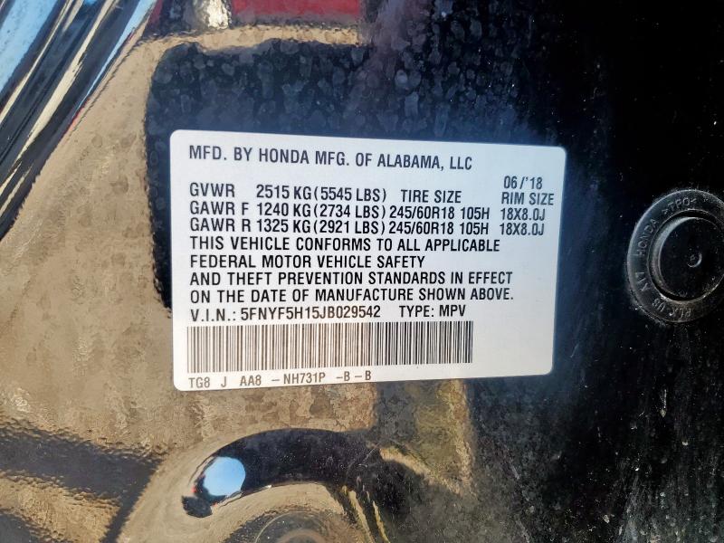 2018 HONDA PILOT LX 5FNYF5H15JB029542