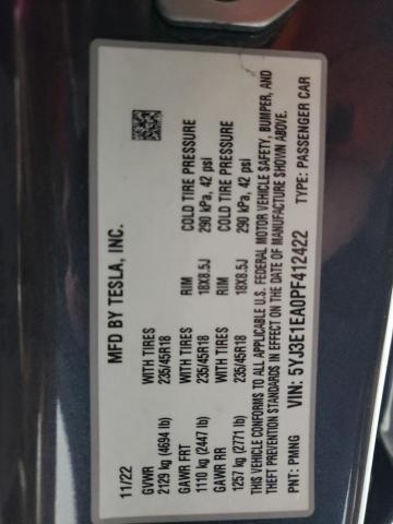 2023 TESLA MODEL 3 5YJ3E1EA0PF412422