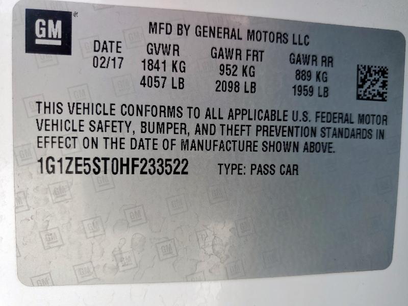 2017 CHEVROLET MALIBU LT 1G1ZE5ST0HF233522