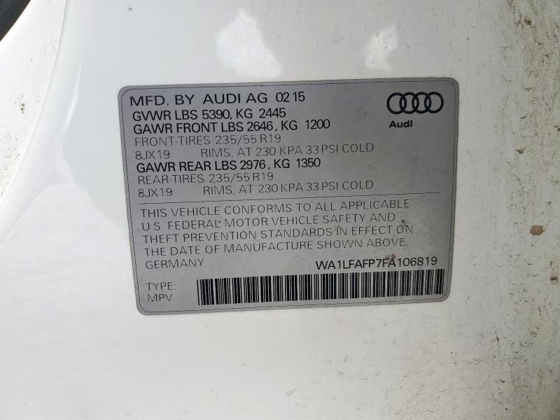 2015 AUDI Q5 PREMIUM WA1LFAFP7FA106819