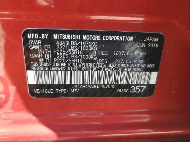 2016 MITSUBISHI OUTLANDER JA4AR4AW4GZ057502