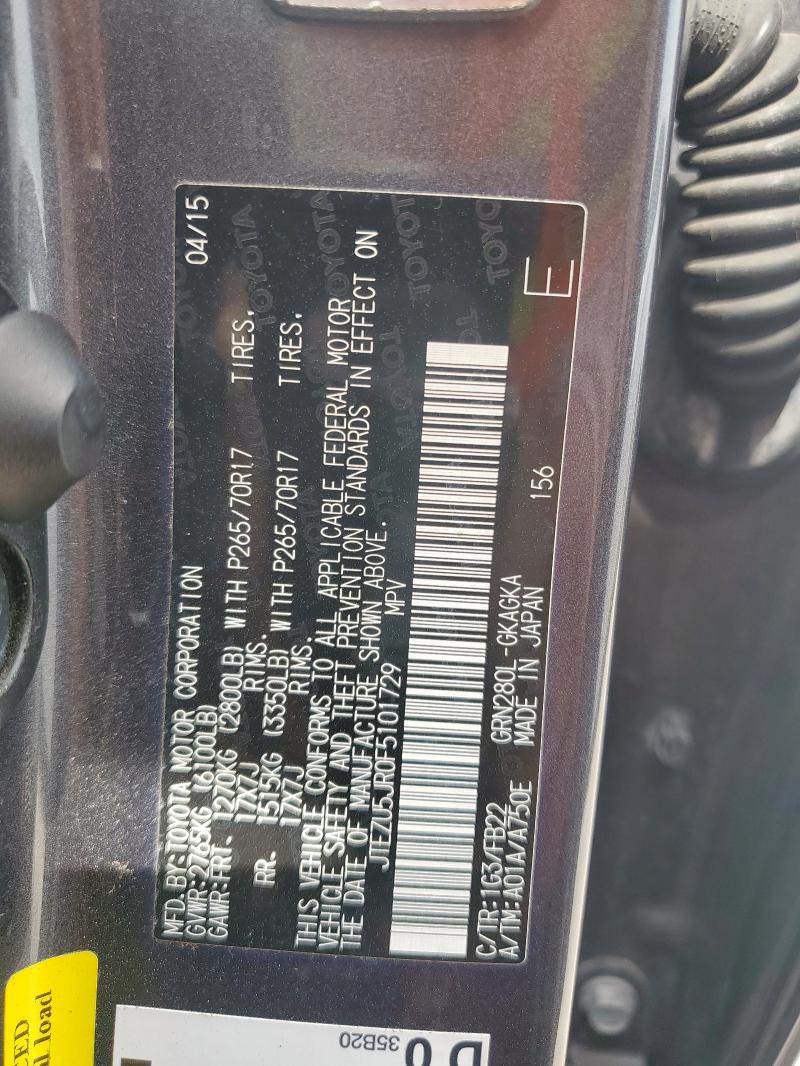 2015 TOYOTA 4RUNNER SR JTEZU5JR0F5101729
