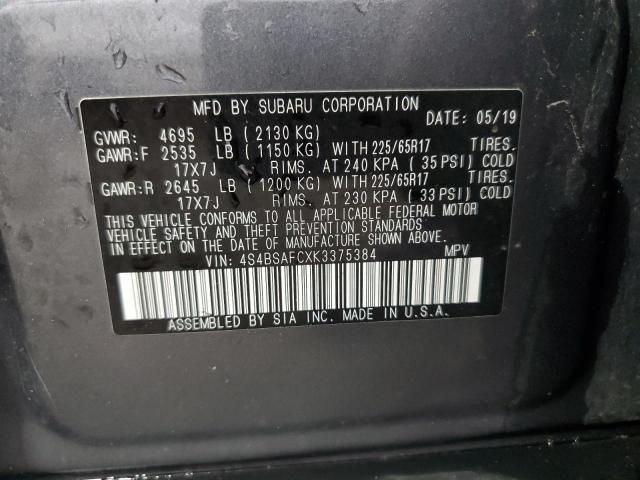2019 SUBARU OUTBACK 2. 4S4BSAFCXK3375384