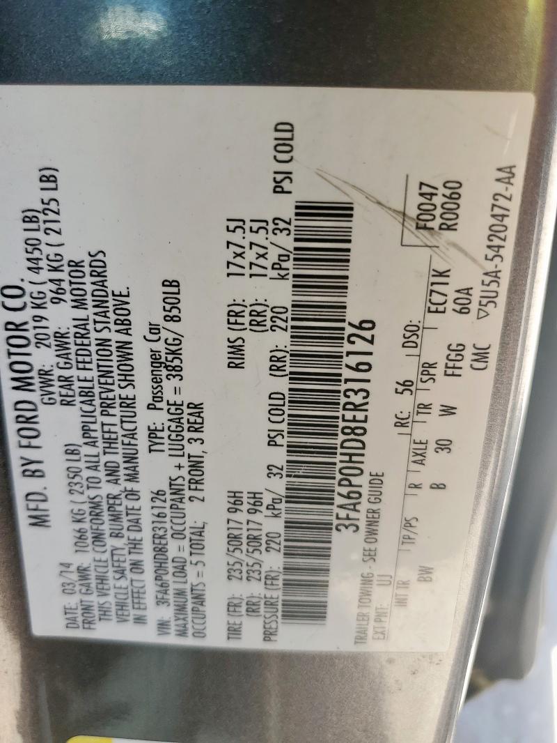 2014 FORD FUSION SE - 3FA6P0HD8ER316126