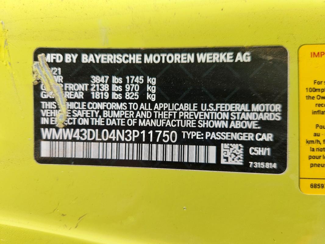 2022 MINI COOPER S WMW43DL04N3P11750