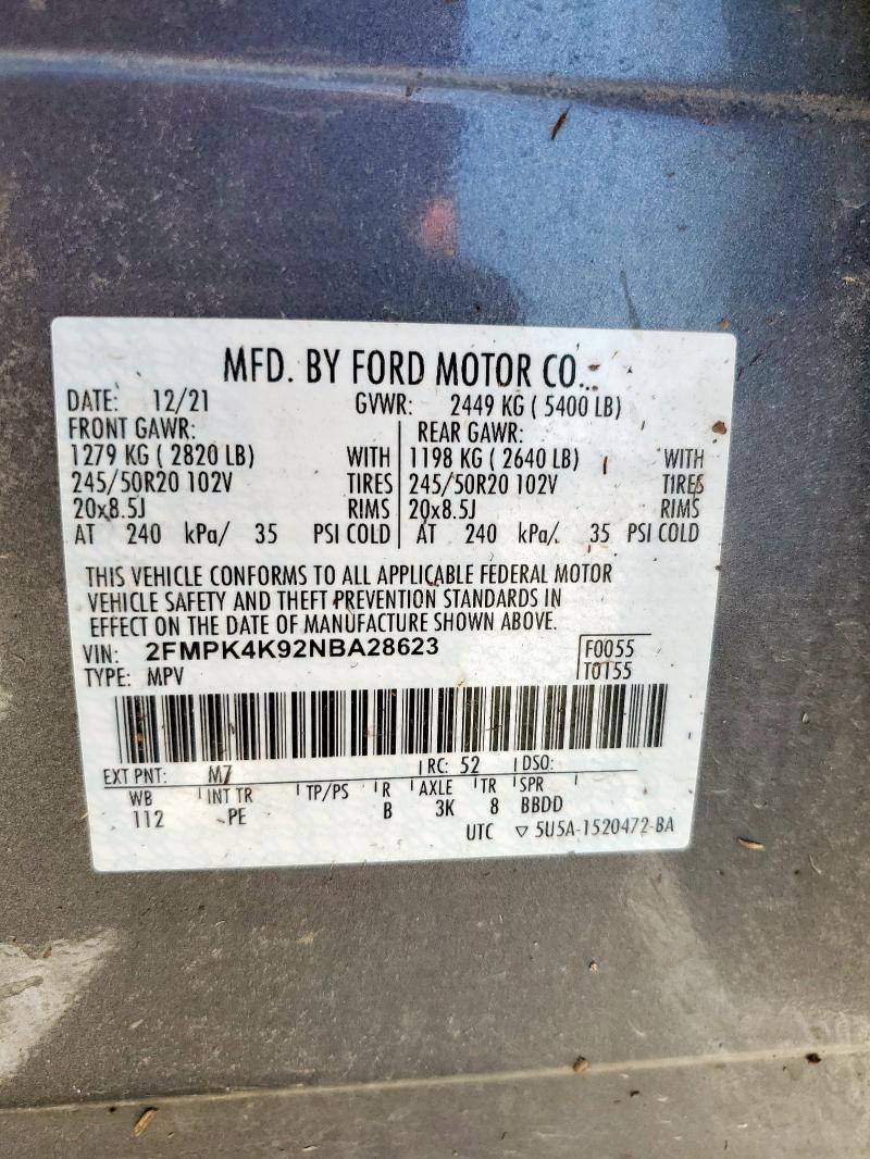 2022 FORD EDGE TITANIUM 2FMPK4K92NBA28623