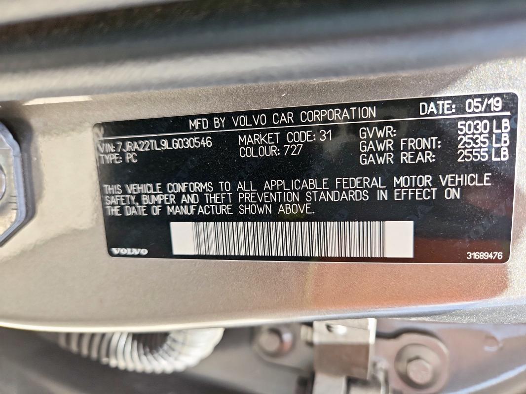 2020 VOLVO S60 T6 INS 7JRA22TL9LG030546