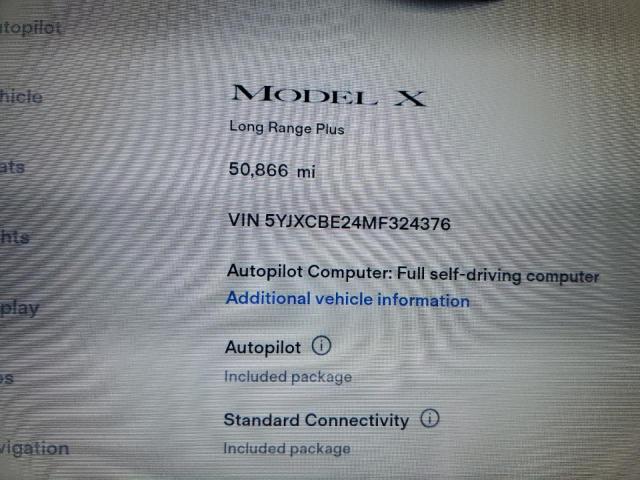 2021 TESLA MODEL X 5YJXCBE24MF324376