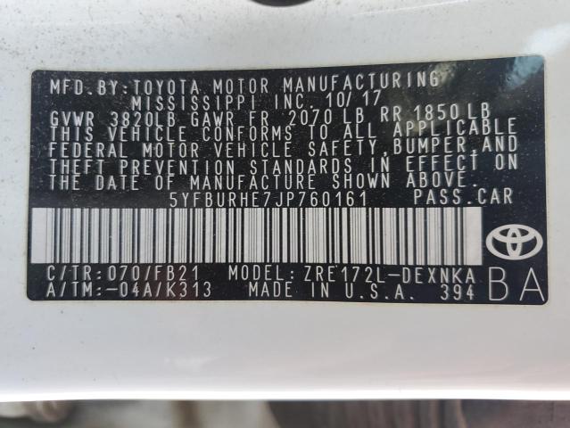 2018 TOYOTA COROLLA L - 5YFBURHE7JP760161