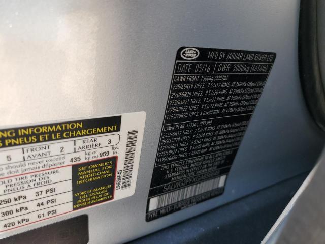 2016 LAND ROVER RANGE ROVE SALWG2PFXGA656649
