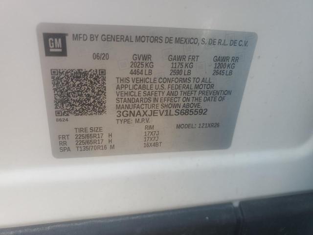 2020 CHEVROLET EQUINOX LT 3GNAXJEV1LS685592