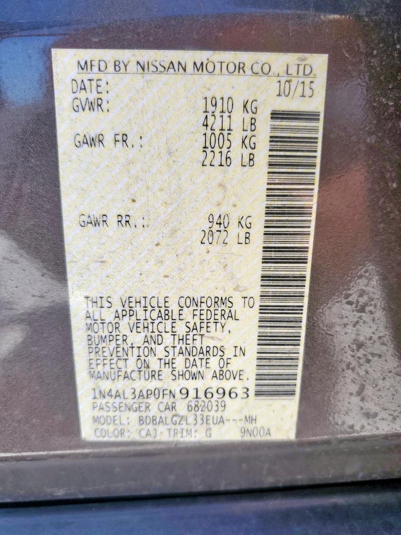 2015 NISSAN ALTIMA 2.5 1N4AL3AP0FN916963