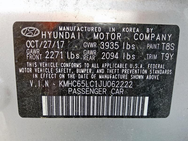 2018 HYUNDAI IONIQ BLUE KMHC65LC1JU062222